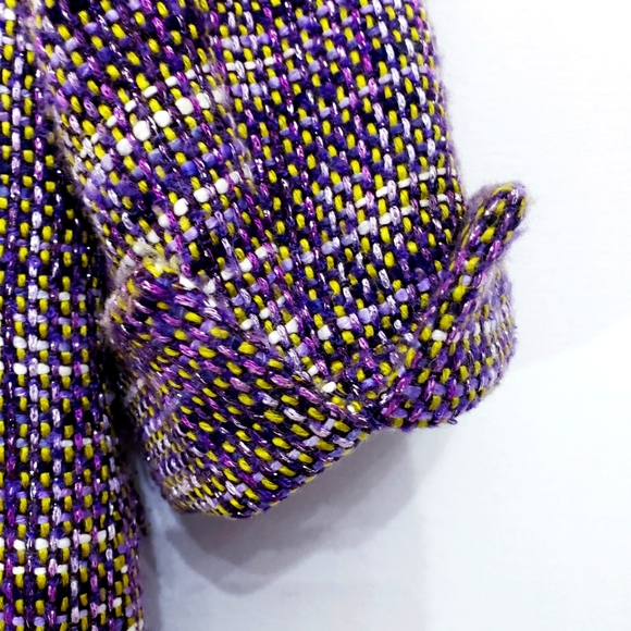 CHICOS Tweed Longline Plum/Green/Silver Metalic Blazer / Jacket - Picture 13 of 16